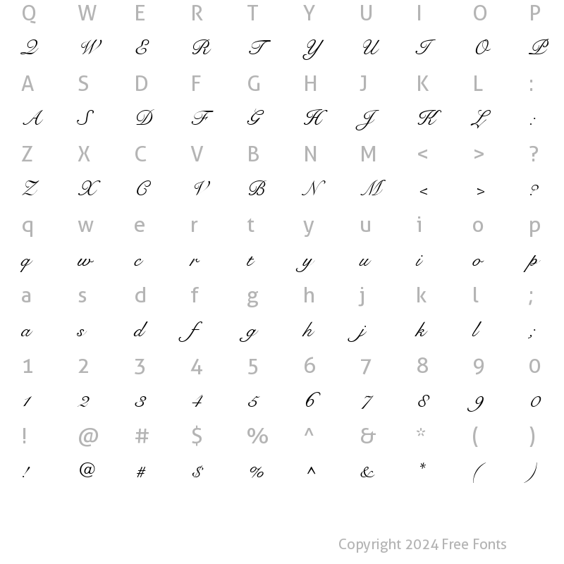 Character Map of Roundhand DB Regular