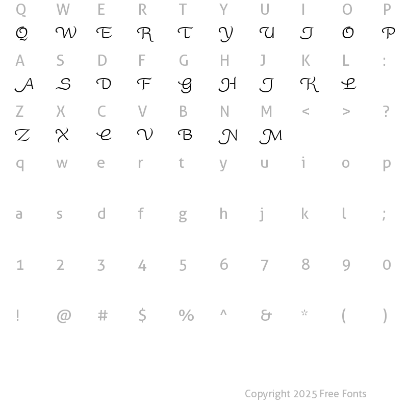 Character Map of Roundy Swash Regular