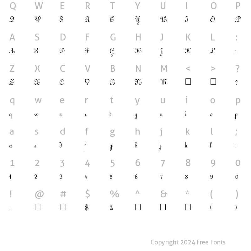 Character Map of Rousseau Script Regular