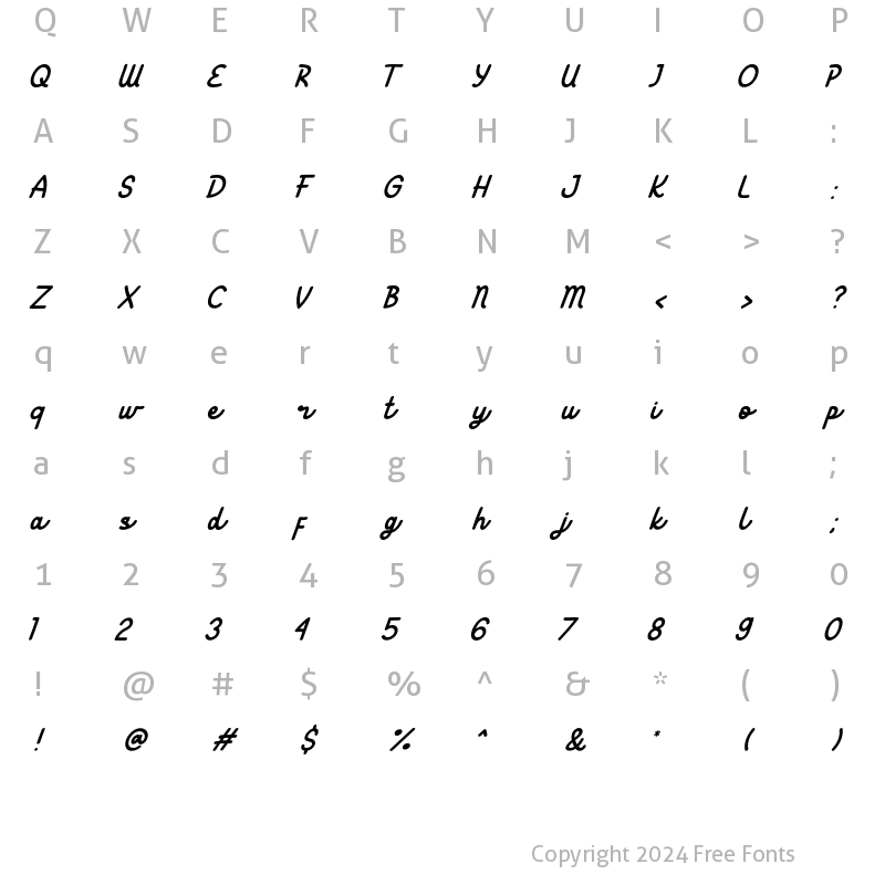 Character Map of Roverclat italic Italic