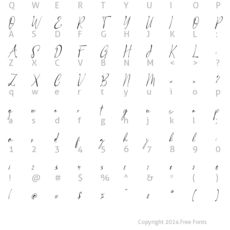 Character Map of Royal Signature Italic
