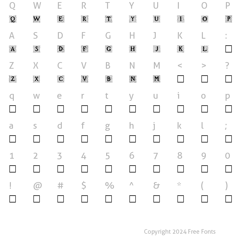 Character Map of Roycroft Initials Normal