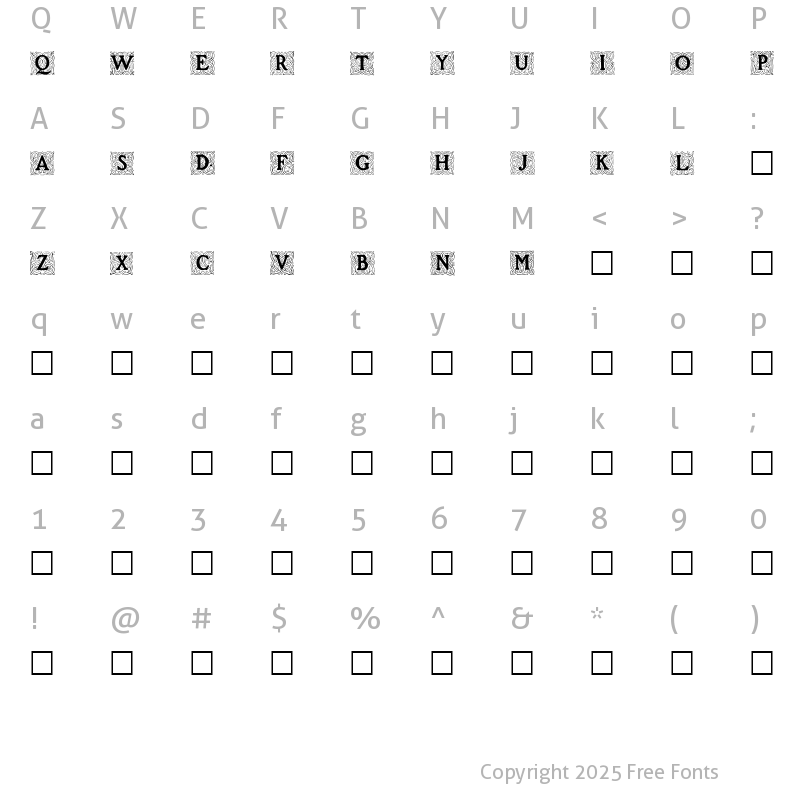 Character Map of Roycroft Initials Regular