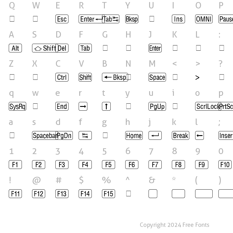 Character Map of RRKeyCaps Normal