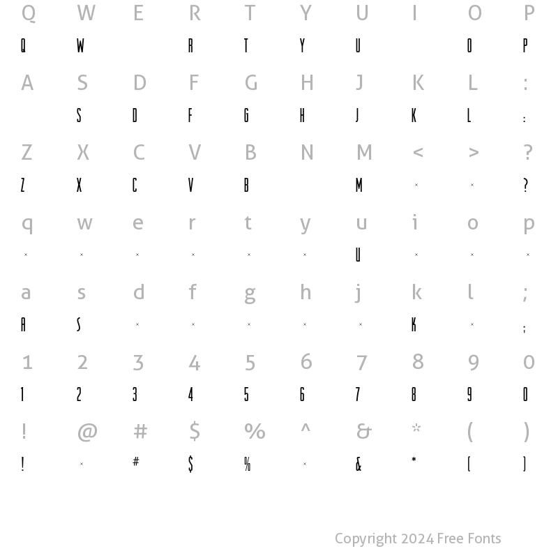 Character Map of RRRaleighGothicMediumCond Regular