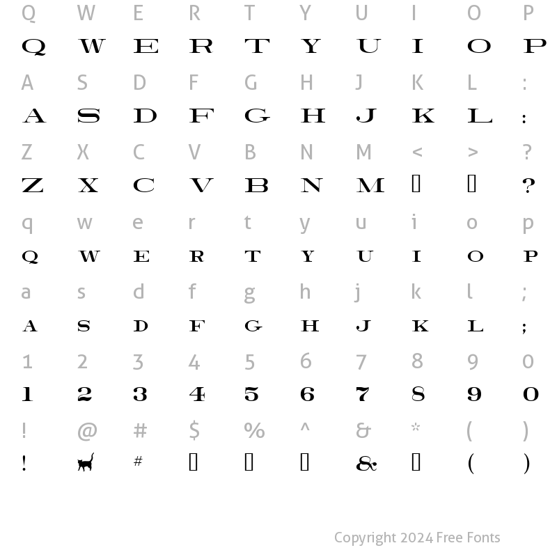 Character Map of RRRoman Regular