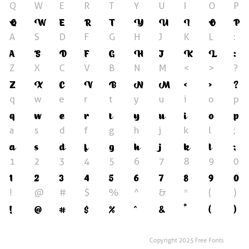 Character Map of Ruang Jenuh Regular