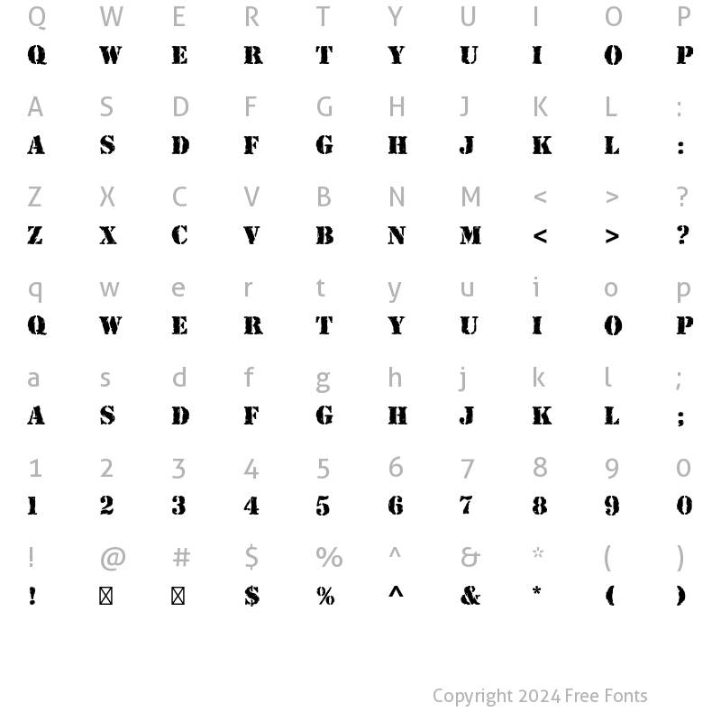 Character Map of Rubber Stamp Std Regular