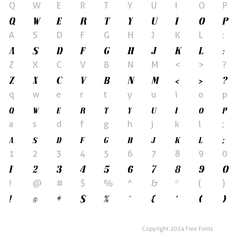 Character Map of RubberStamp-Condensed Italic
