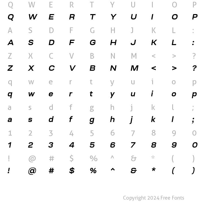 Character Map of Ruberoid Bold Oblique