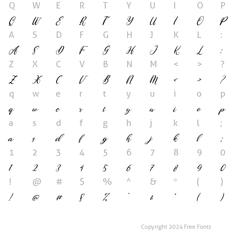 Character Map of Rubie Italic