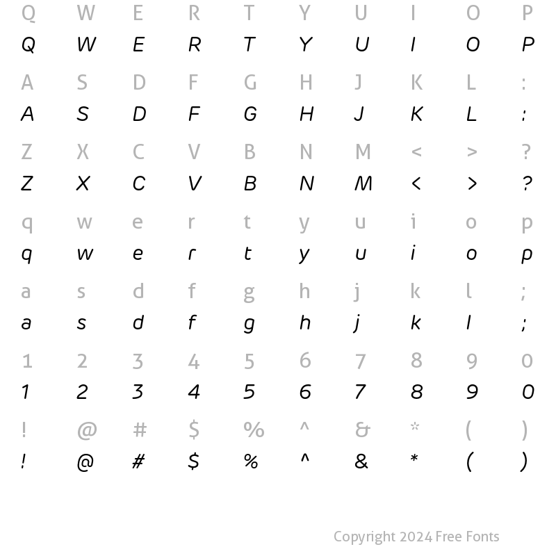 Character Map of Rubrik Italic Regular