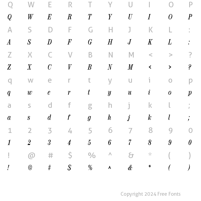 Character Map of RubyScriptNarrow Bold