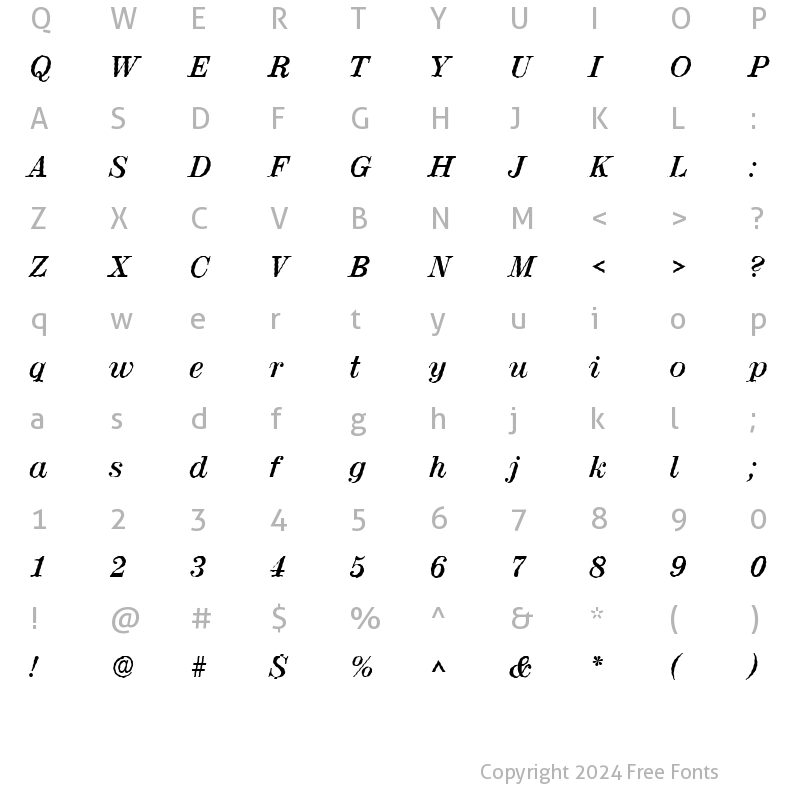 Character Map of RubyScriptWobble Bold