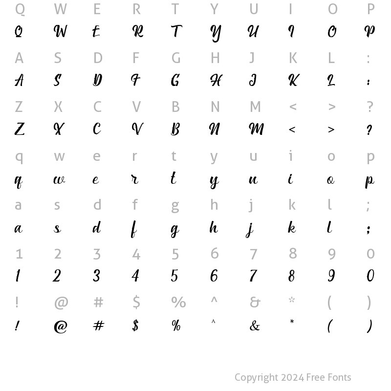 Character Map of Rumaisha Script Regular