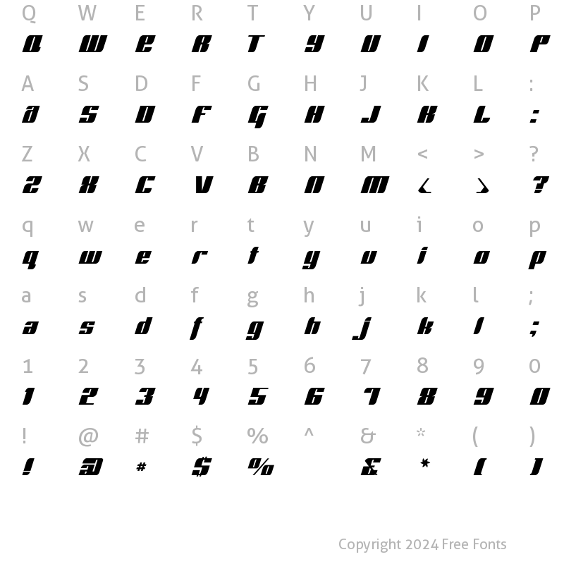 Character Map of Runway Regular