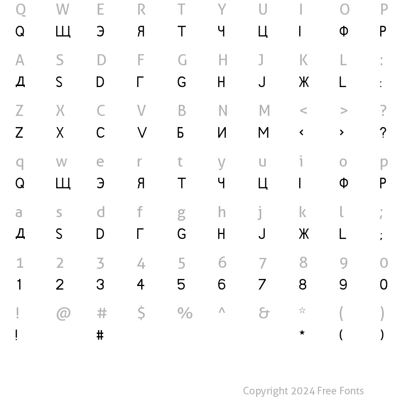 Character Map of Rushin Regular