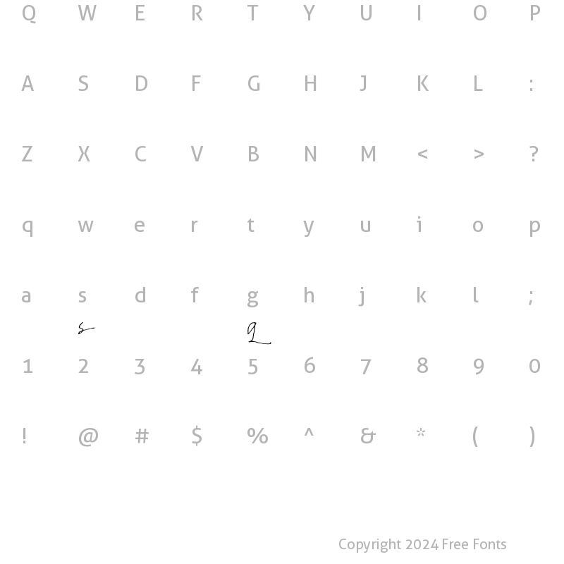 Character Map of Russell Oblique Informal Altern Regular