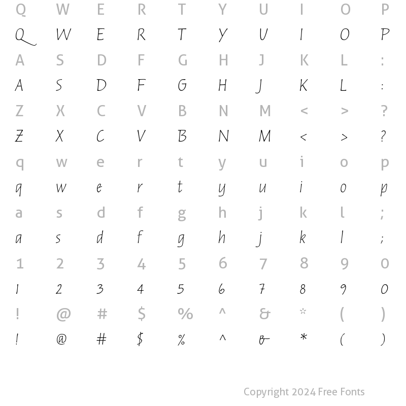 Character Map of Russell Oblique Regular