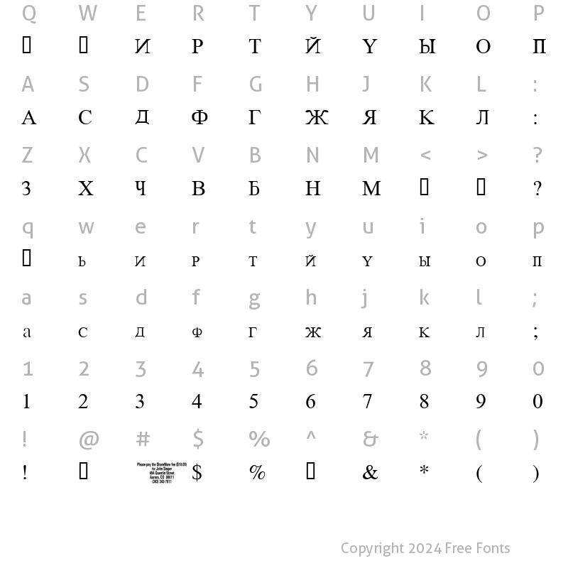 Character Map of Russian Regular