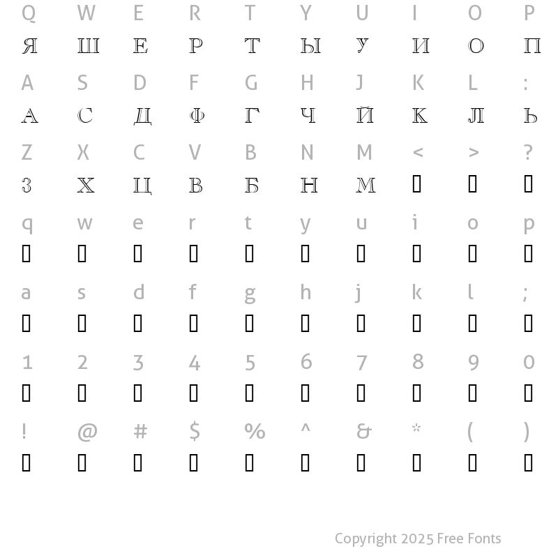 Character Map of Russkij OtkrytyjDemo
