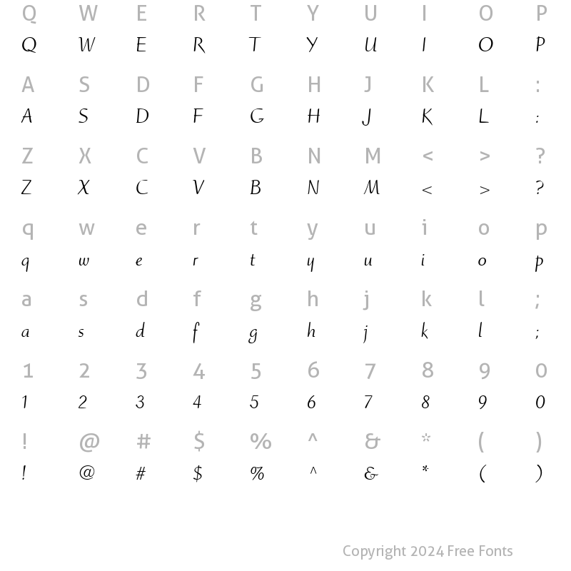 Character Map of RuzickaFreehandLHRoman RomanItalic