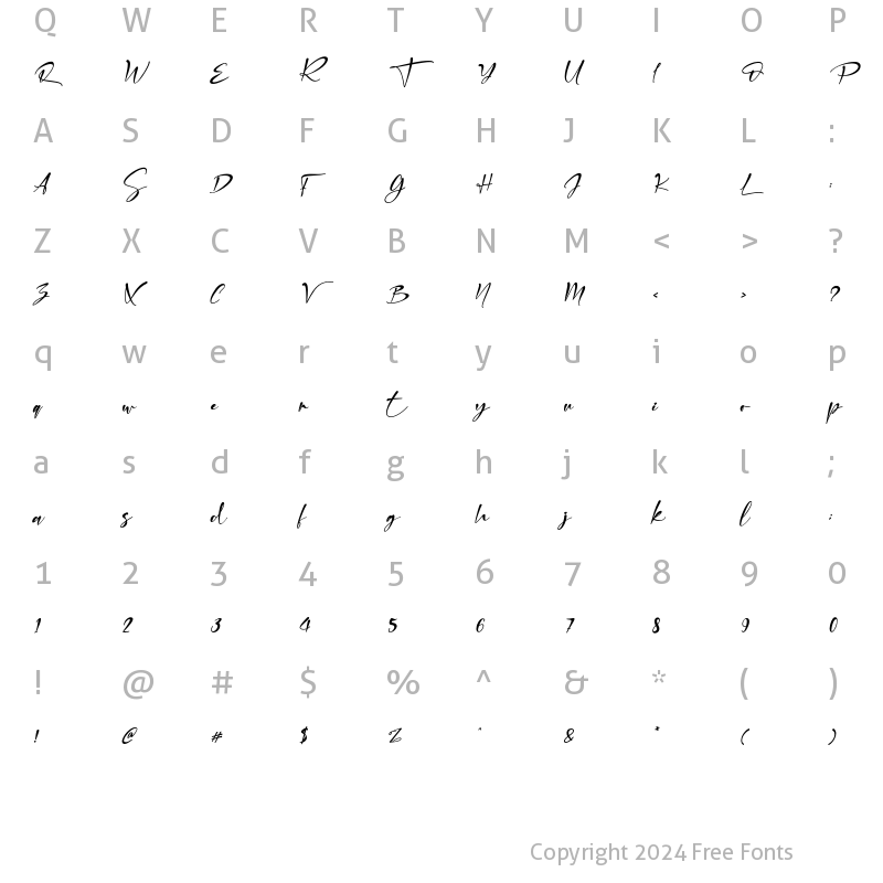 Character Map of Sabastian Italic