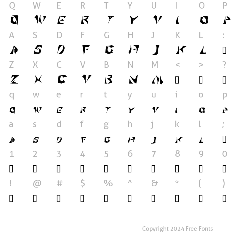 Character Map of Sabertooth Regular