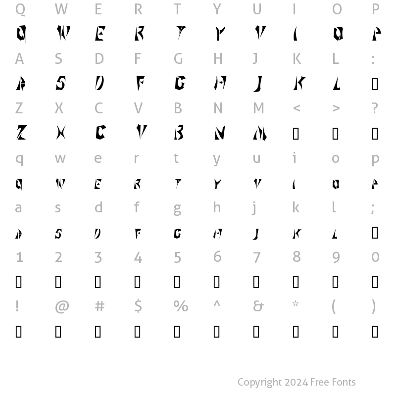 Character Map of SabertoothCondensed Regular