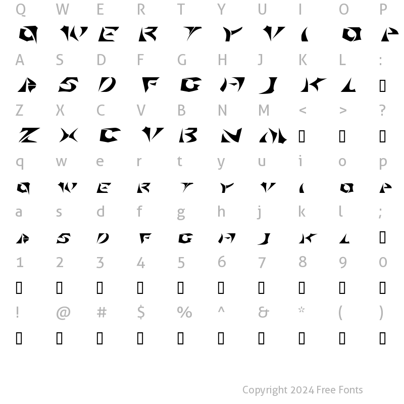 Character Map of SabertoothExtended Regular