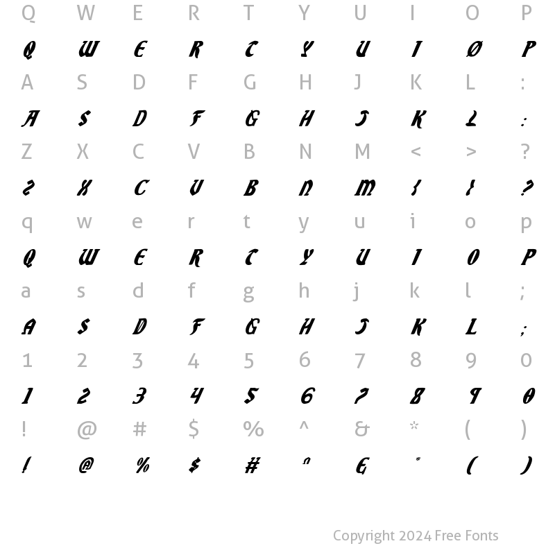 Character Map of Sable Lion Italic Italic