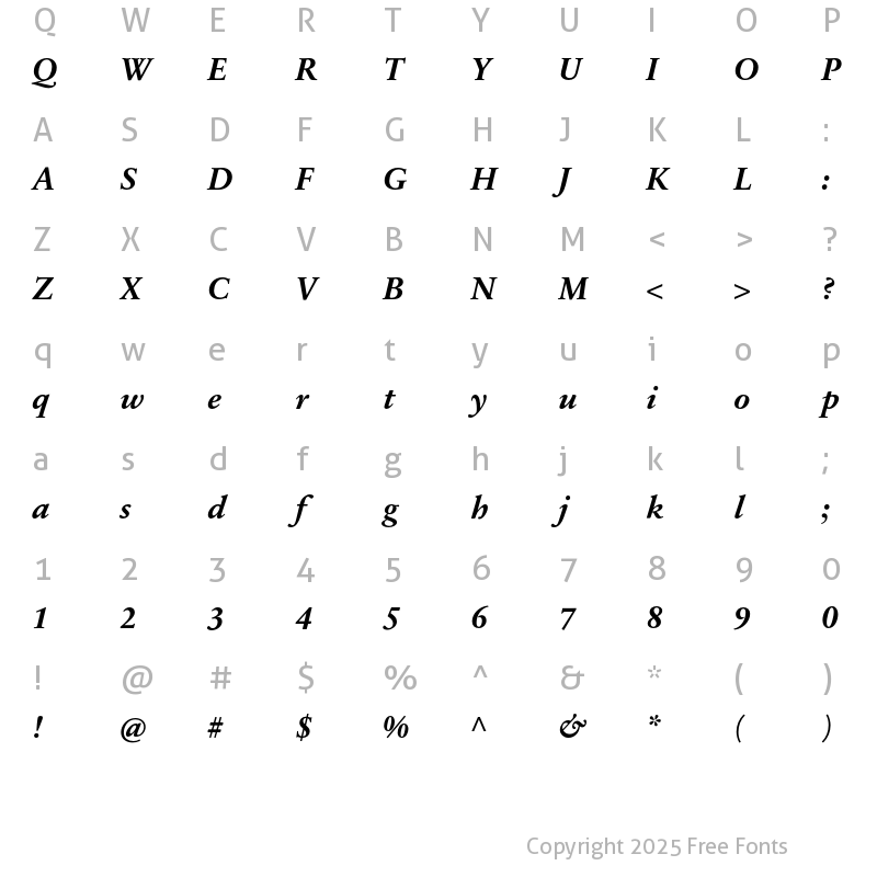 Character Map of SabonNext RW Reg Bold Italic