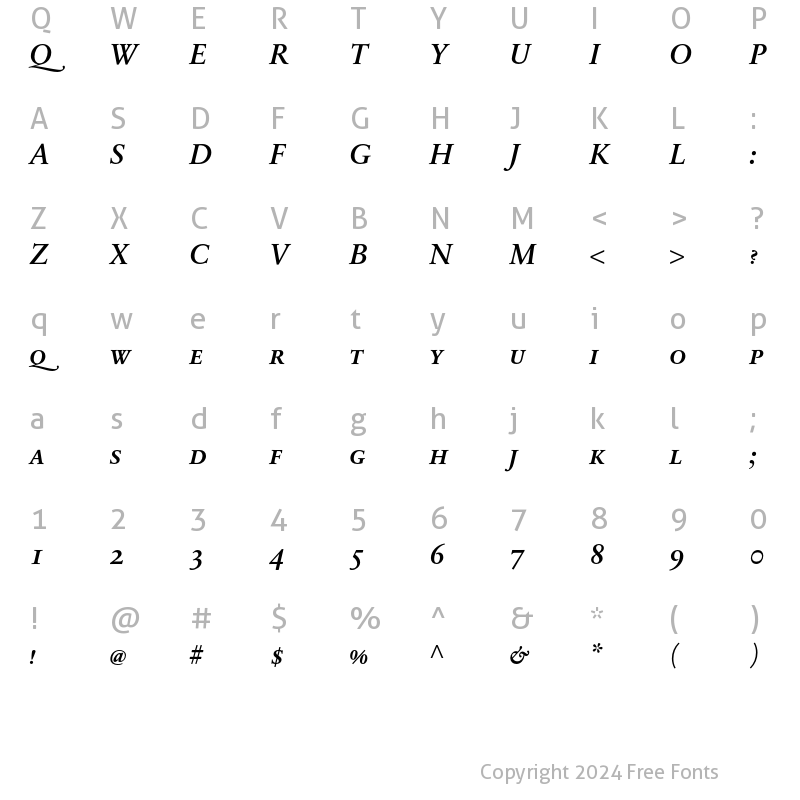 Character Map of SabonNext RW SCDemi Bold Italic