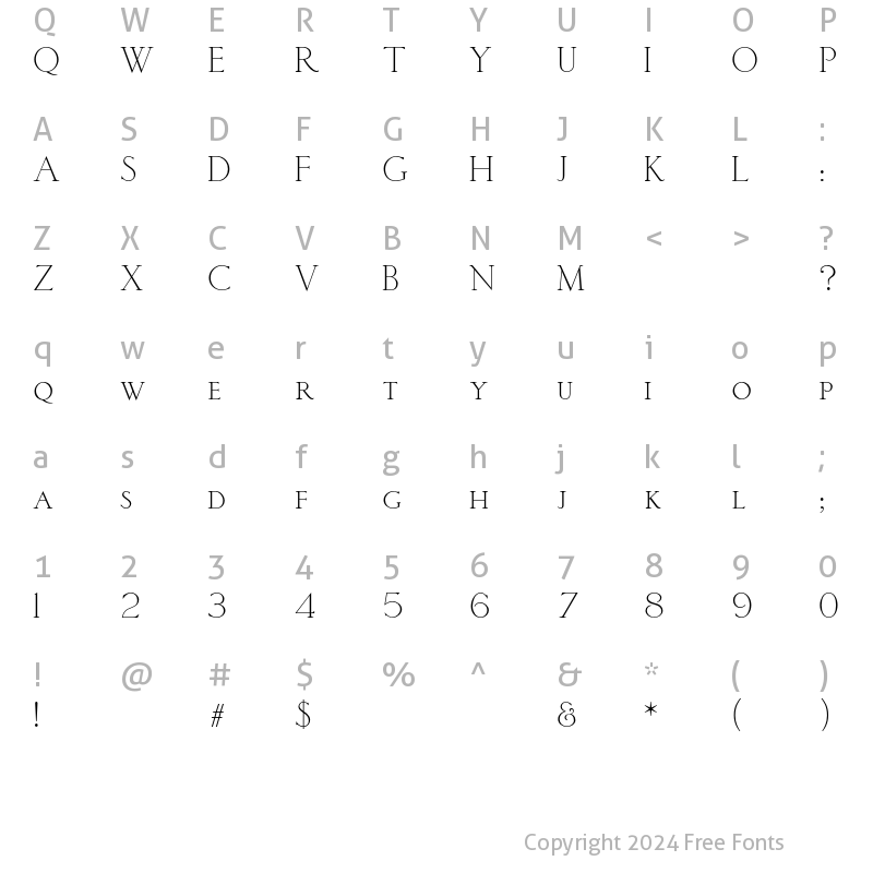 Character Map of Sackers Classic Roman Light AT Regular