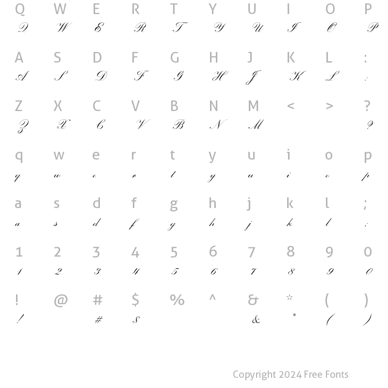 Character Map of Sackers English Script AT Regular