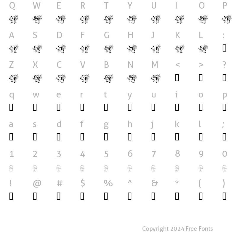 Character Map of Sacred Cow Regular