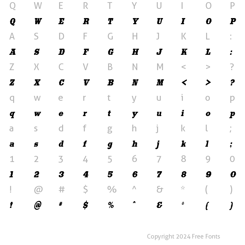 Character Map of SaddlebagCondensed Italic