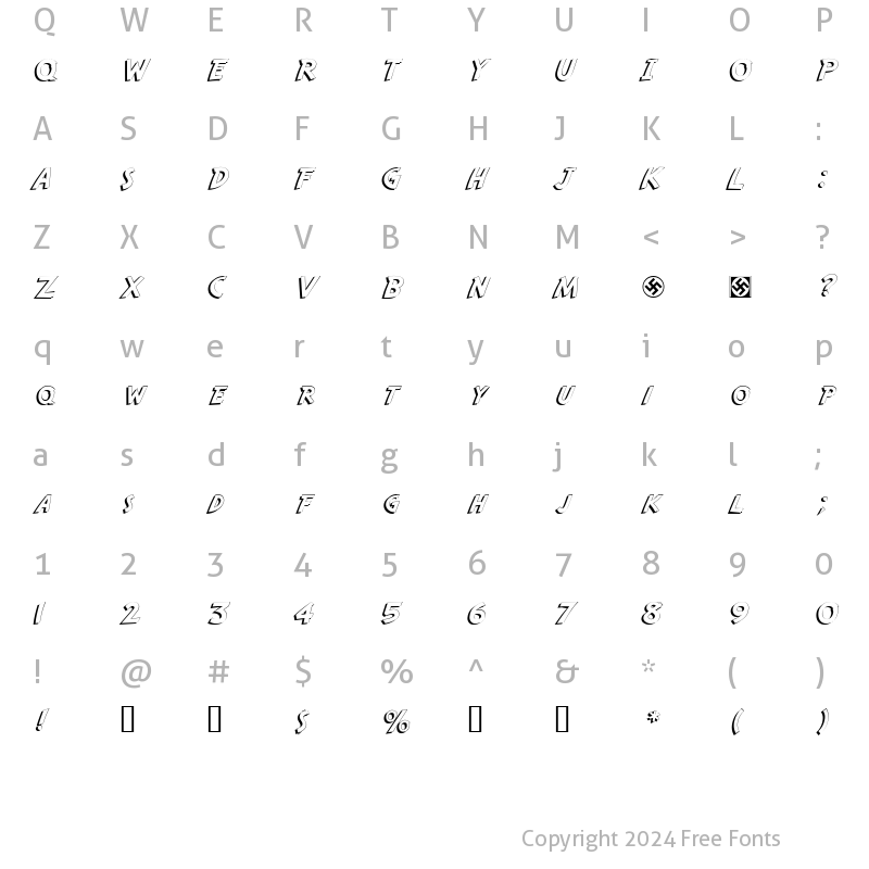 Character Map of SafariShadow Regular