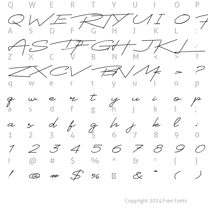 Character Map of Saffanah Script Italic