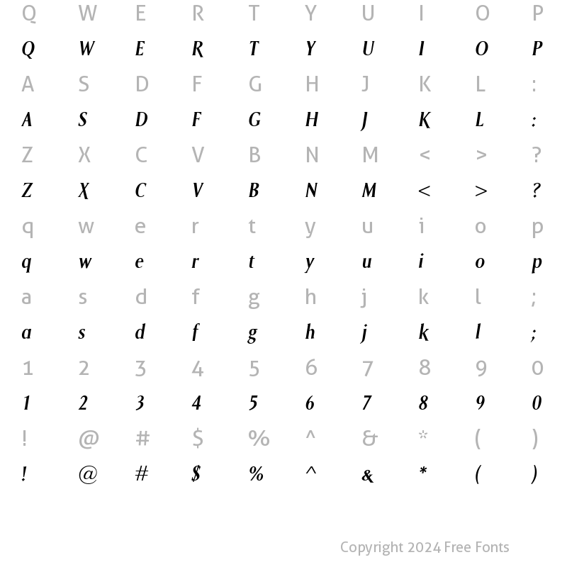 Character Map of Saga SemiBold Italic