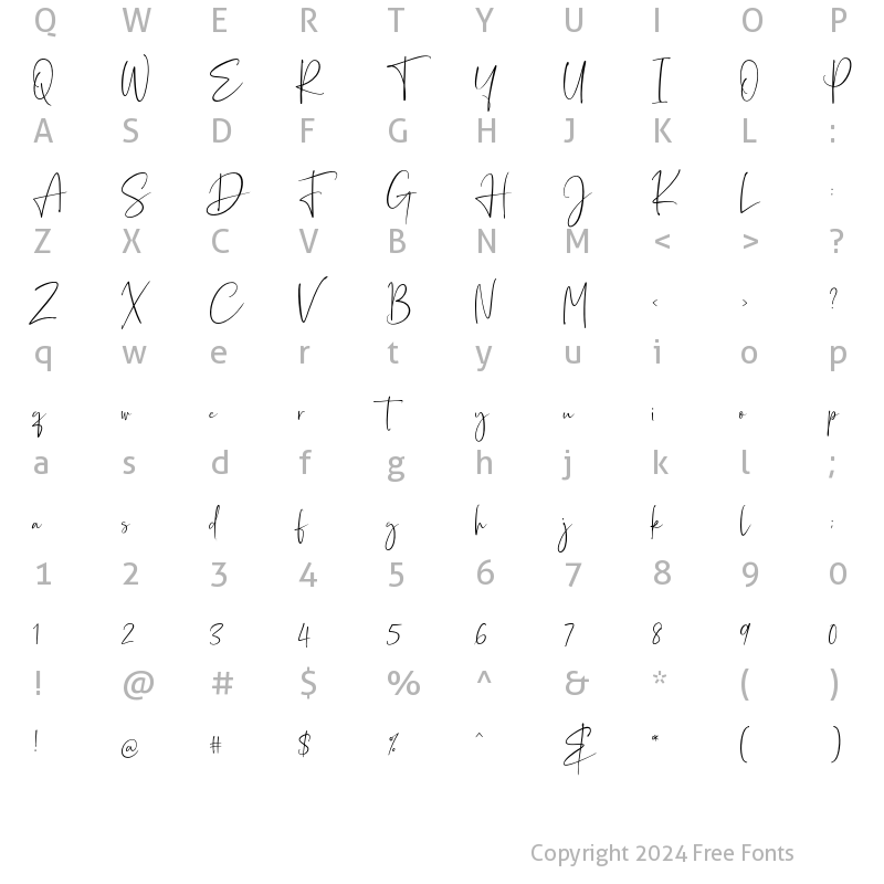 Character Map of Sagitarius Signature Font Regular