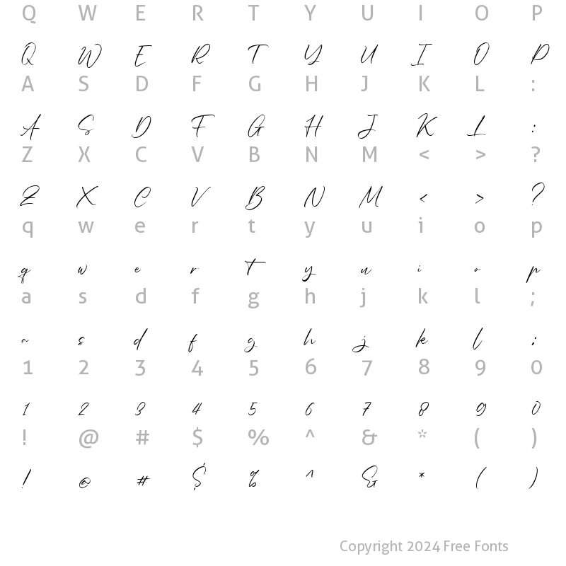 Character Map of Sagitha Regular