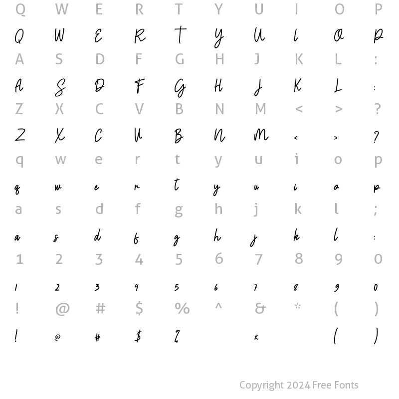 Character Map of Saglity Regular