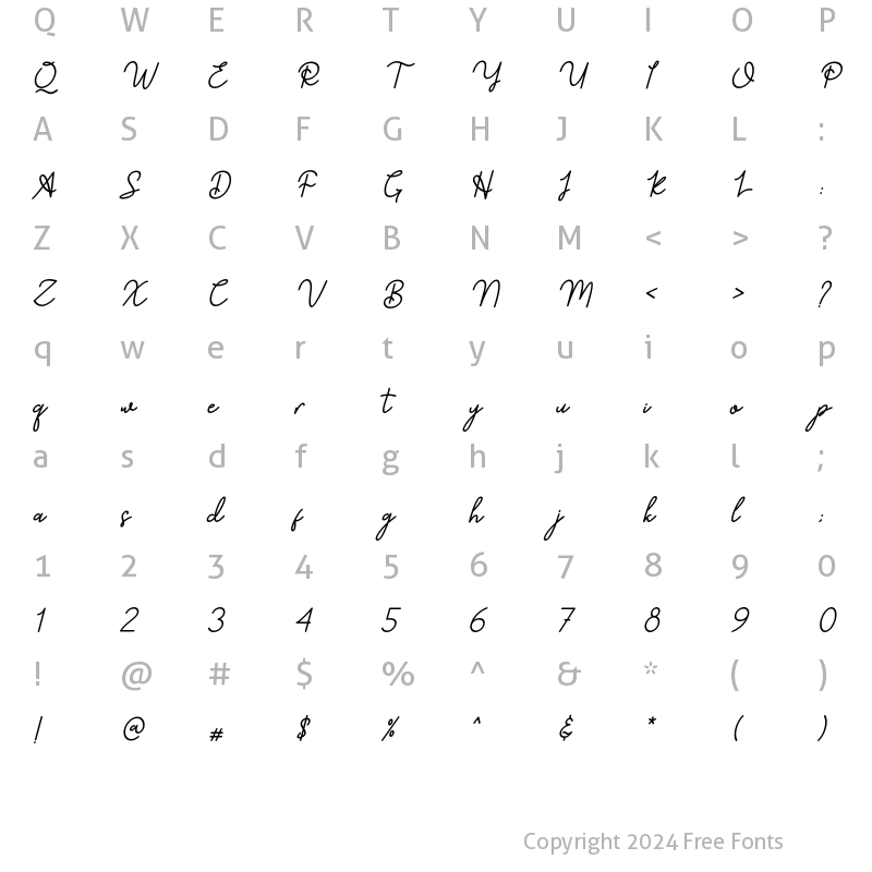 Character Map of Sahur Bosku Script Italic