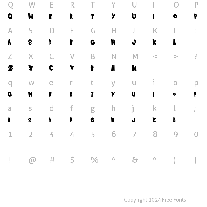 Character Map of Saiyan Sans - Left Oblique Regular