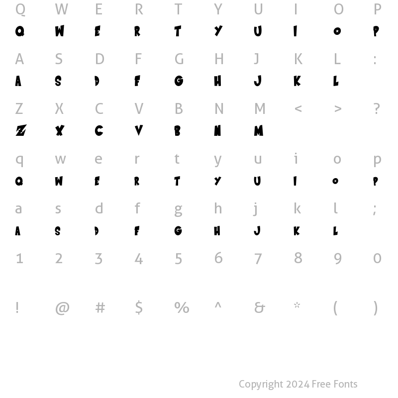 Character Map of Saiyan Sans - Right Oblique Regular