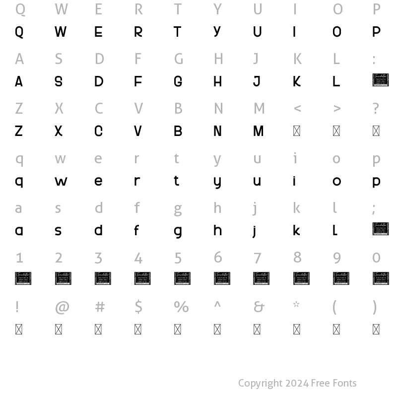 Character Map of Sajola Reg Personal Use