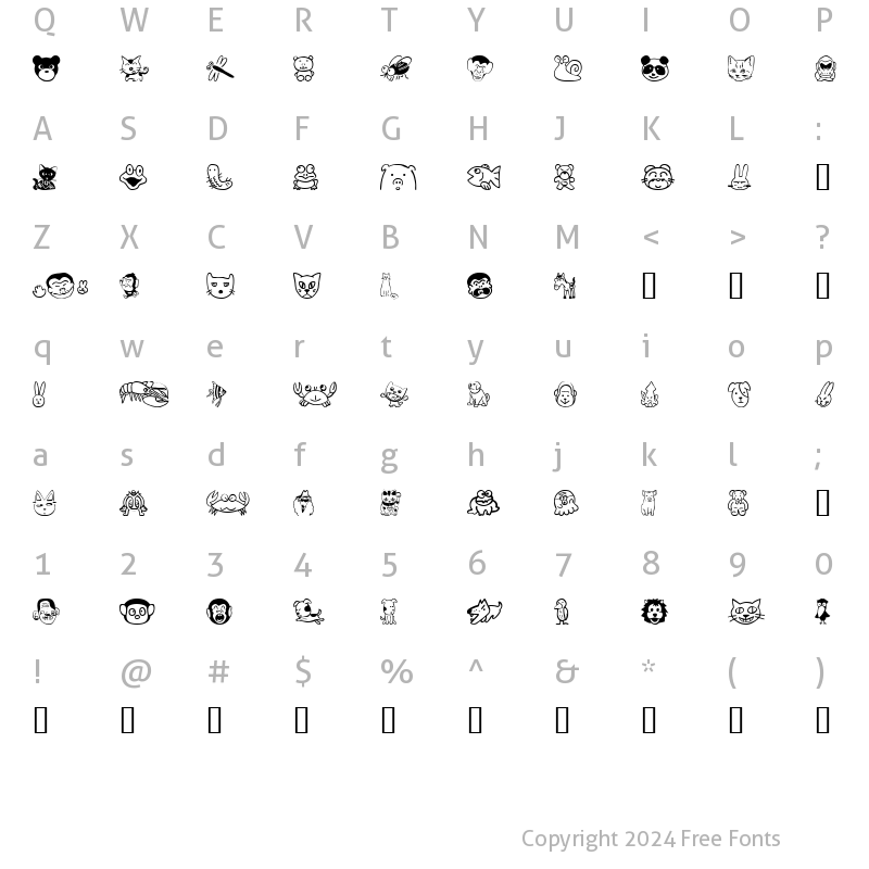 Character Map of SakabeAnimal01 Regular