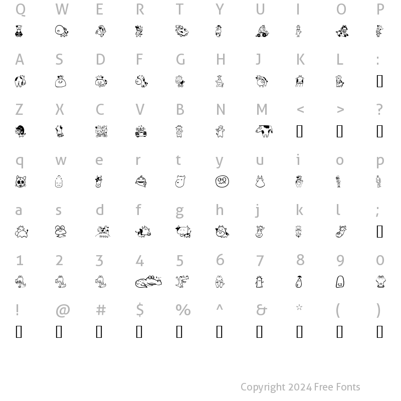 Character Map of SakabeAnimal03 Regular