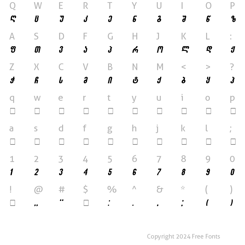 Character Map of Sakatrvelo-ITV Italic